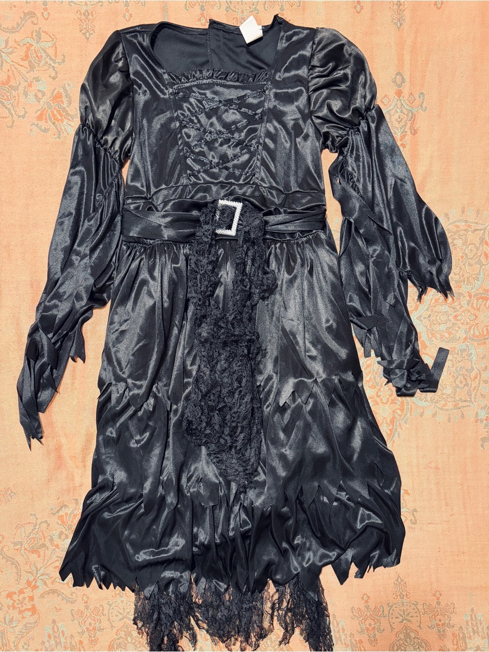Spooktacular Halloween Women’s S Black Satin Lace Witch Dress Gothic